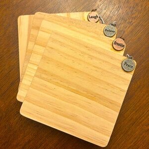 4 pc Women Home Kitchen Bronze Silver Wooden Inspirational Message Coasters NWOT